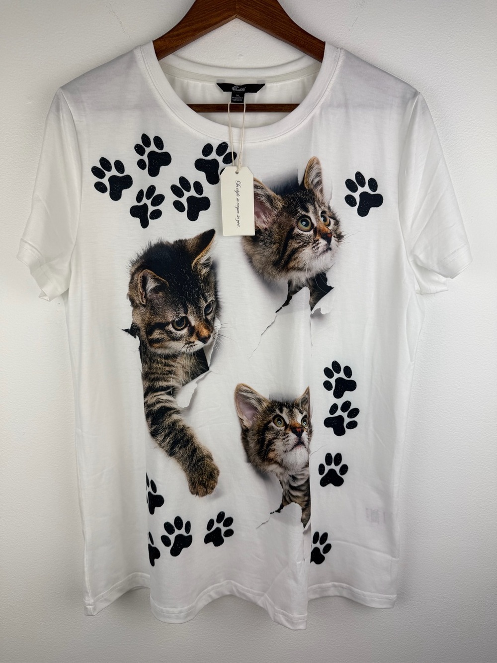 Shall We Women's T Shirt Cat Print Short Sleeve Top